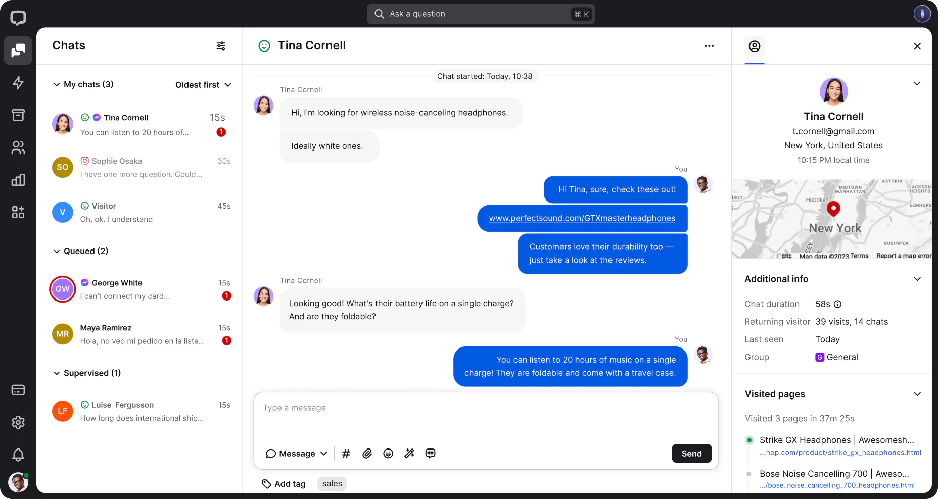 The livechat agent conversation view