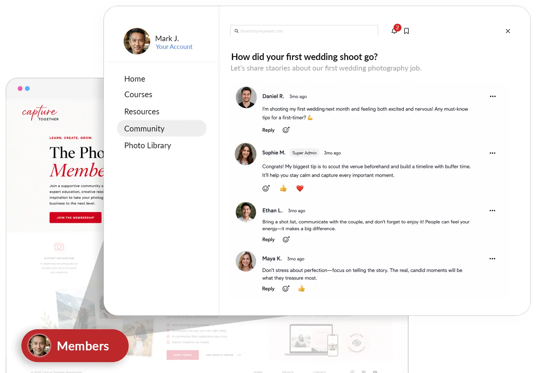 A memberspace membership community on squarespace