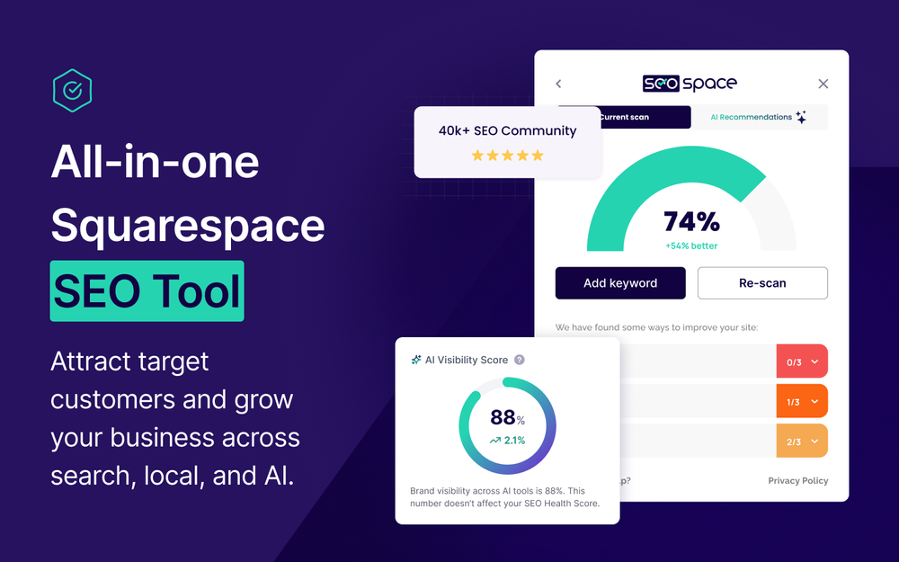 Seospace all in one squarespace seo tool dashboard