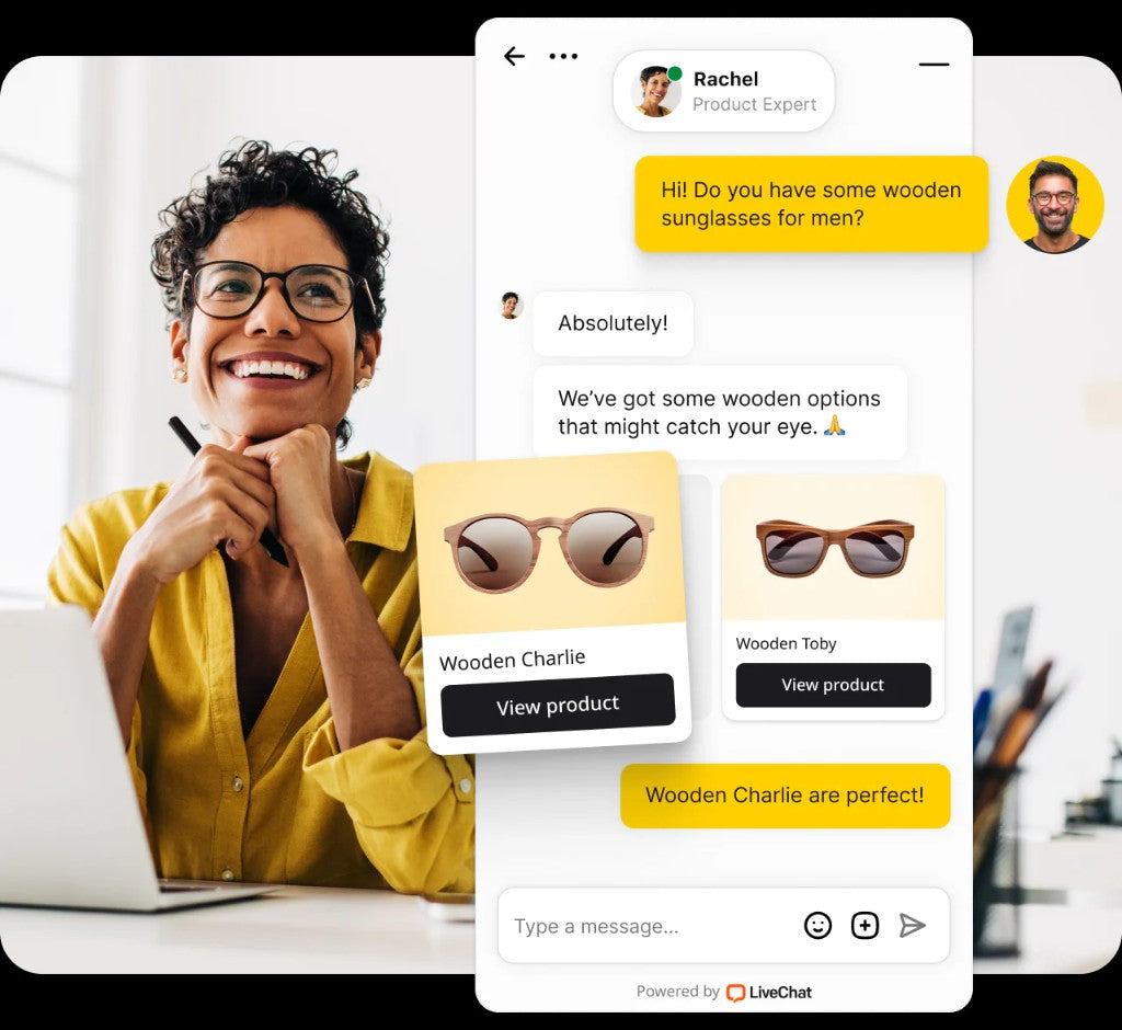 Livechat product cards in a sales conversation