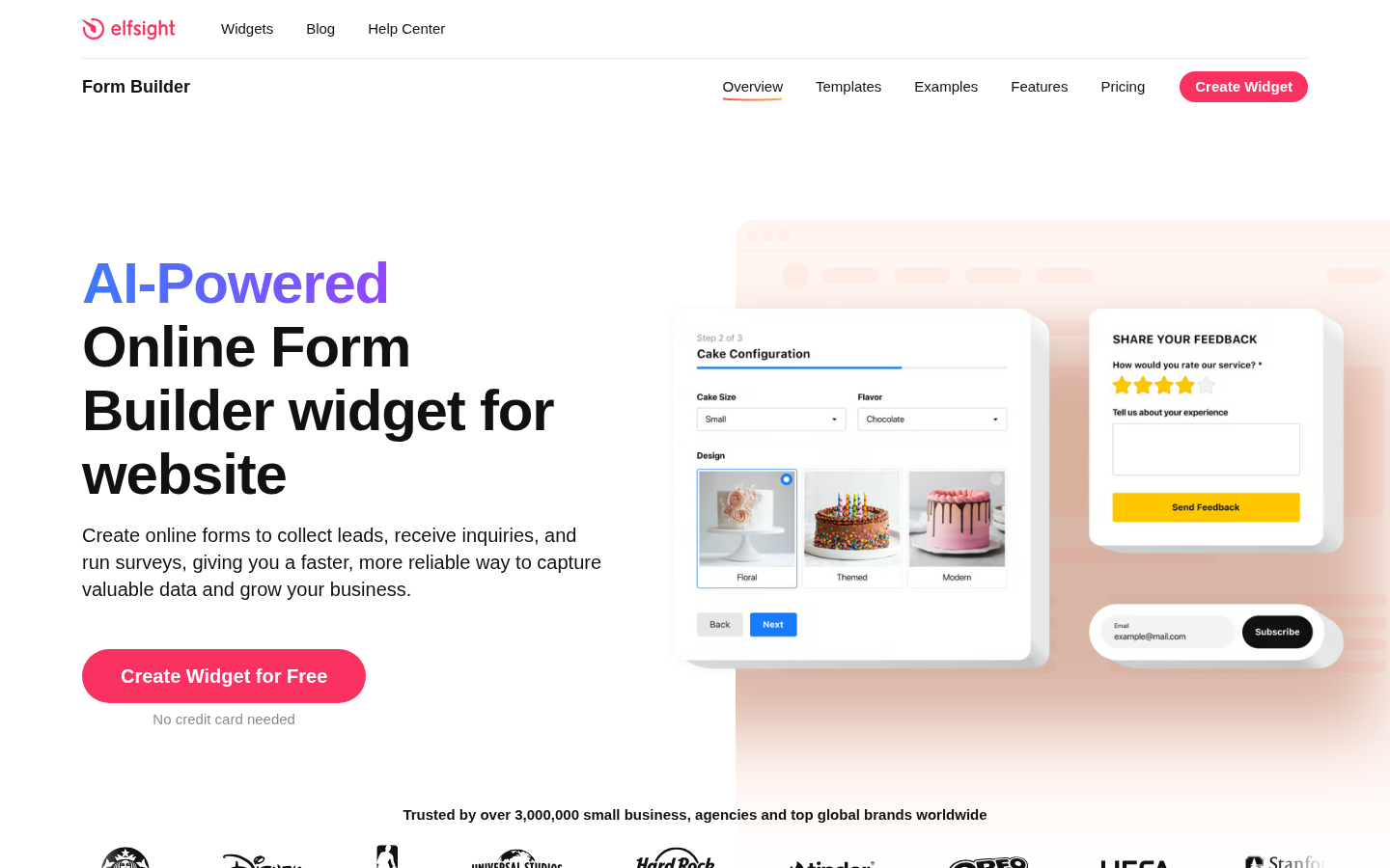 Elfsight Form Builder widget page showing a multi step cake order form and a feedback form – Squarespace tips and guides on SquareLocator