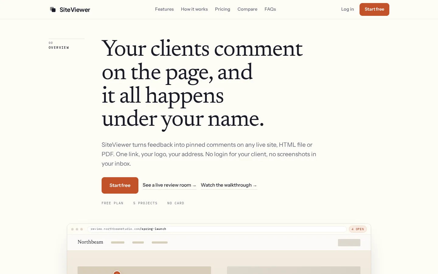 SiteViewer homepage showing a live client review room with pinned comments – Squarespace tips and guides on SquareLocator