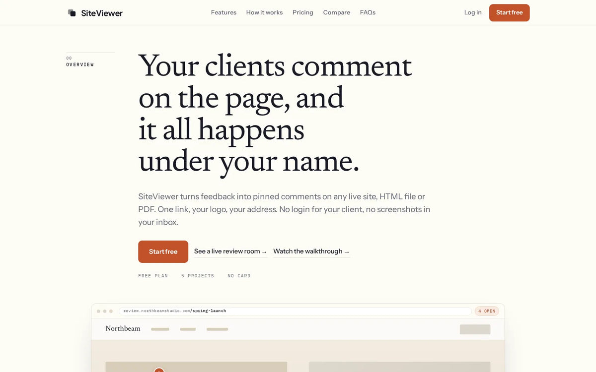 SiteViewer homepage showing a live client review room with pinned comments – Squarespace tips and guides on SquareLocator
