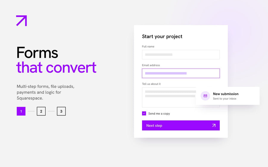 Squarespace form builder with a multi-step contact form and new submission notification