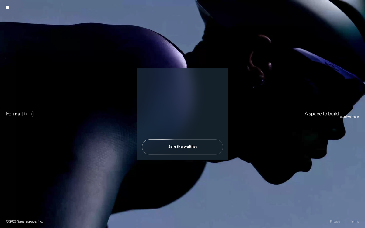 Squarespace Forma beta landing page with Join the waitlist button