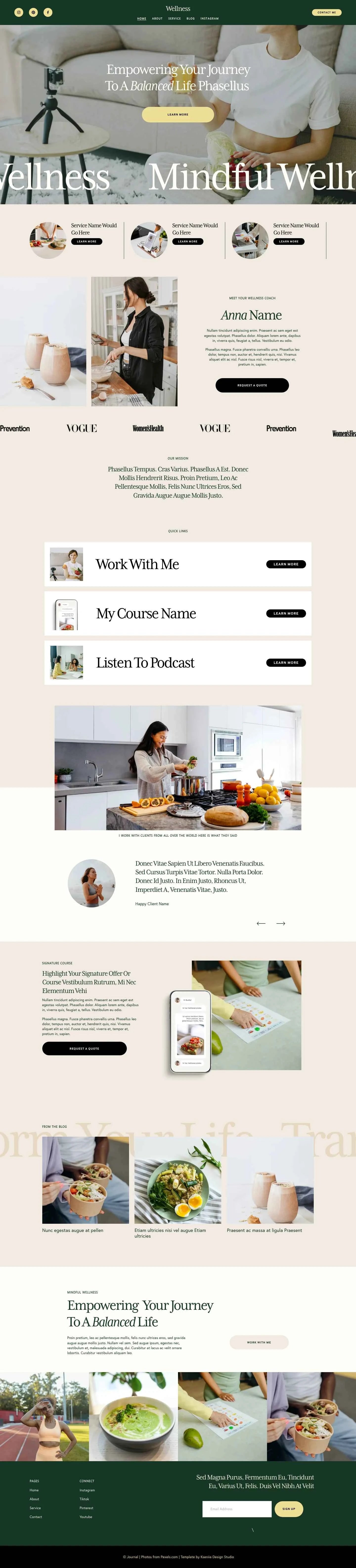 How to build a membership site on Squarespace, showing the Wellness template by Kseniia Krasilich