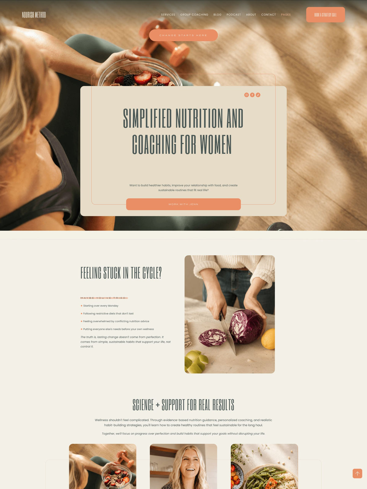 Nourish Method Squarespace template home page