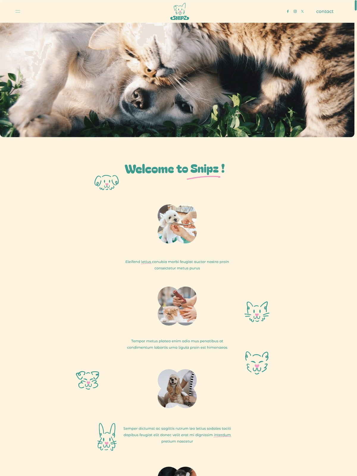 Snipz Squarespace template home page