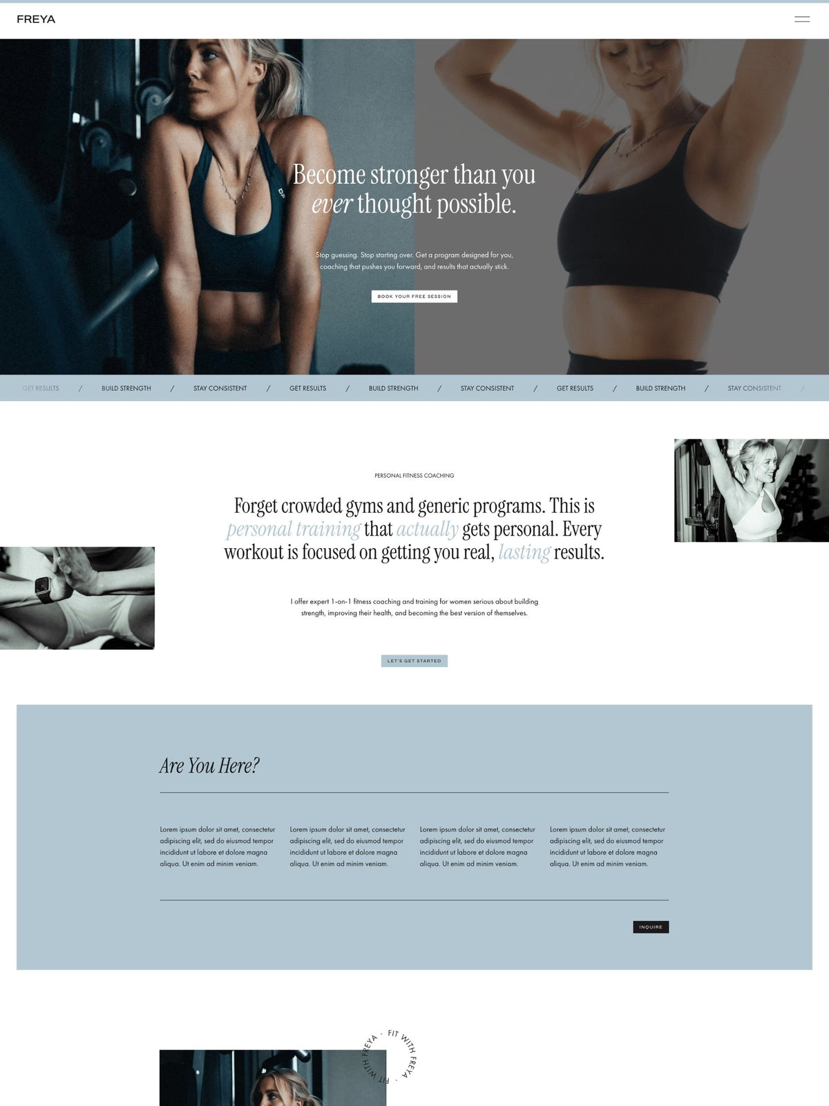 Freya Squarespace template home page