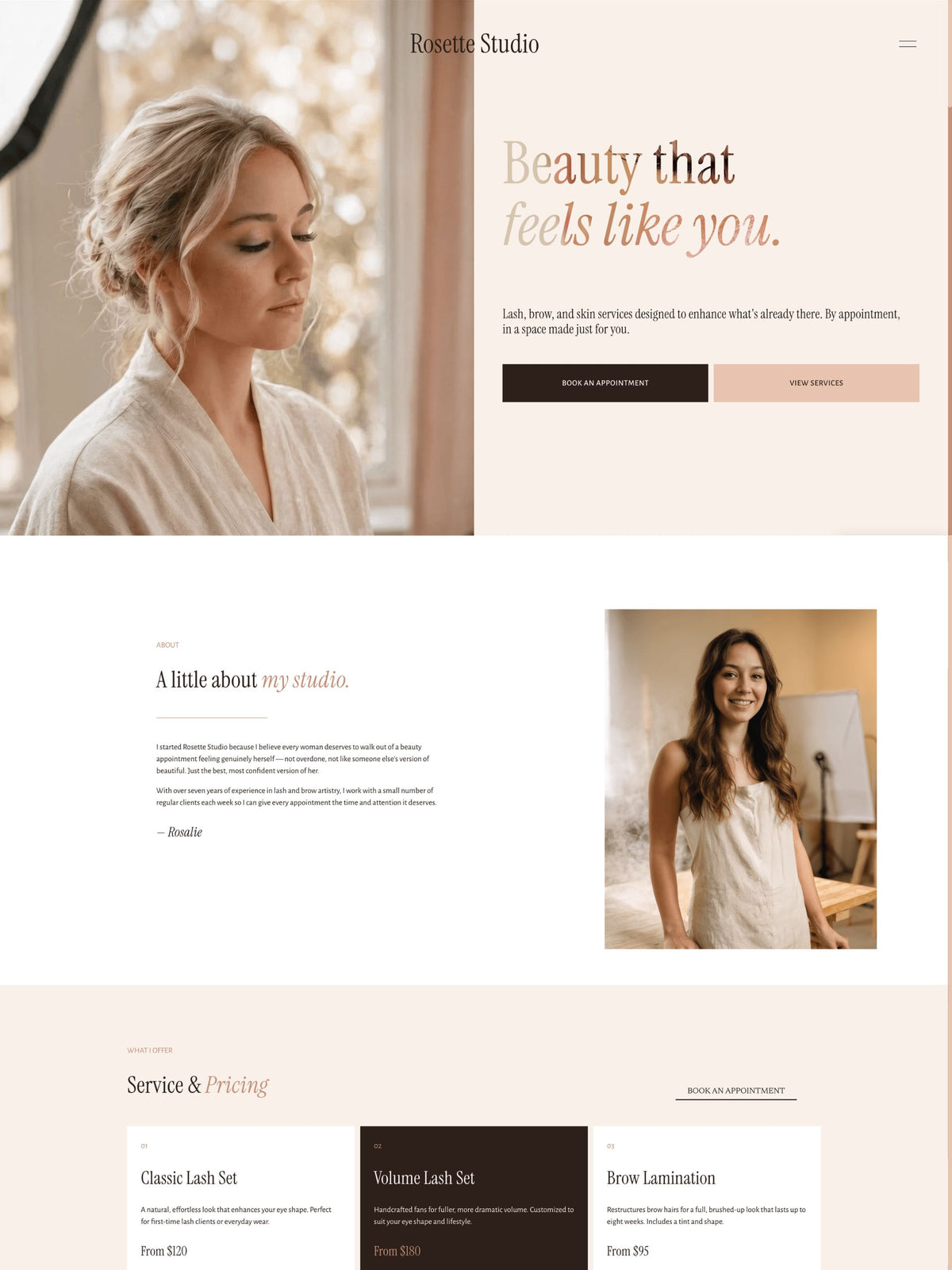 Rosette Studio Squarespace template one-page layout