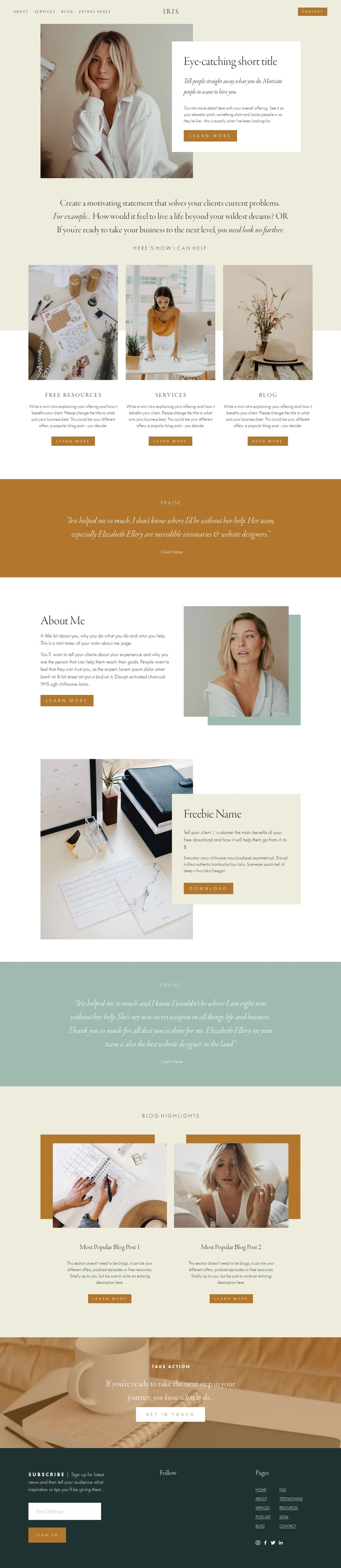 Iris Squarespace template full homepage
