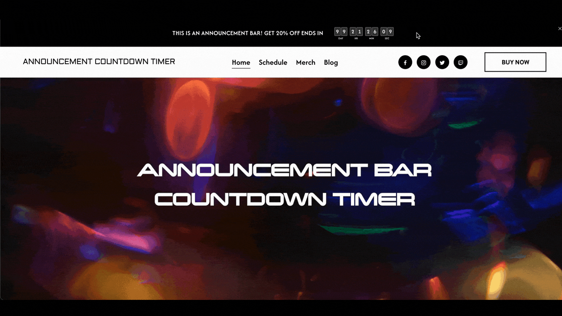 Announcement bar countdown timer demo in Squarespace 7.1