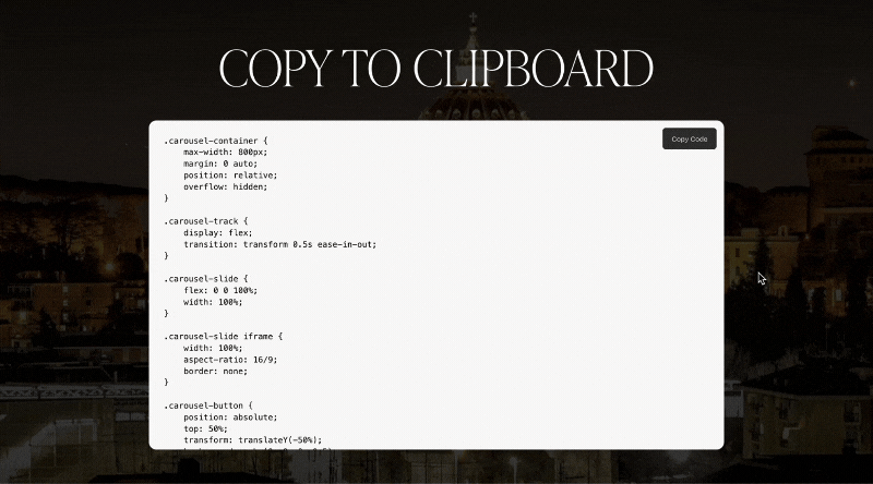 Copy to clipboard button demo on a Squarespace 7.1 website