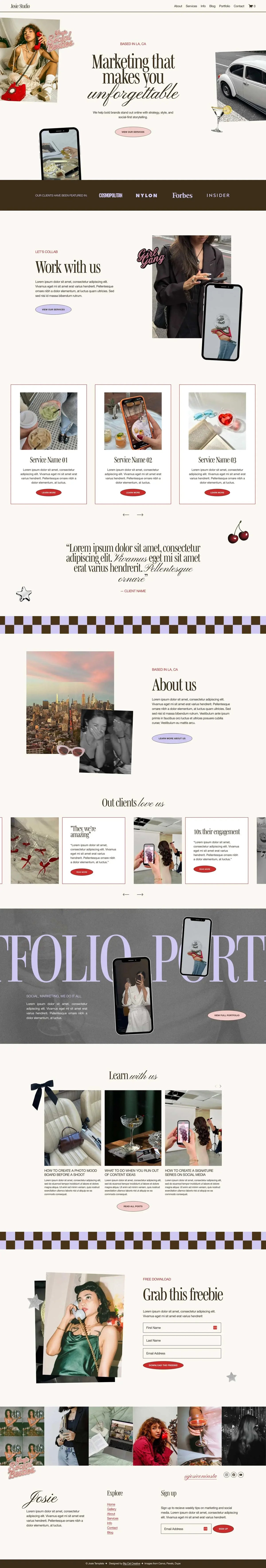 Josie Squarespace 7.1 template by Big Cat Creative, full homepage screenshot
