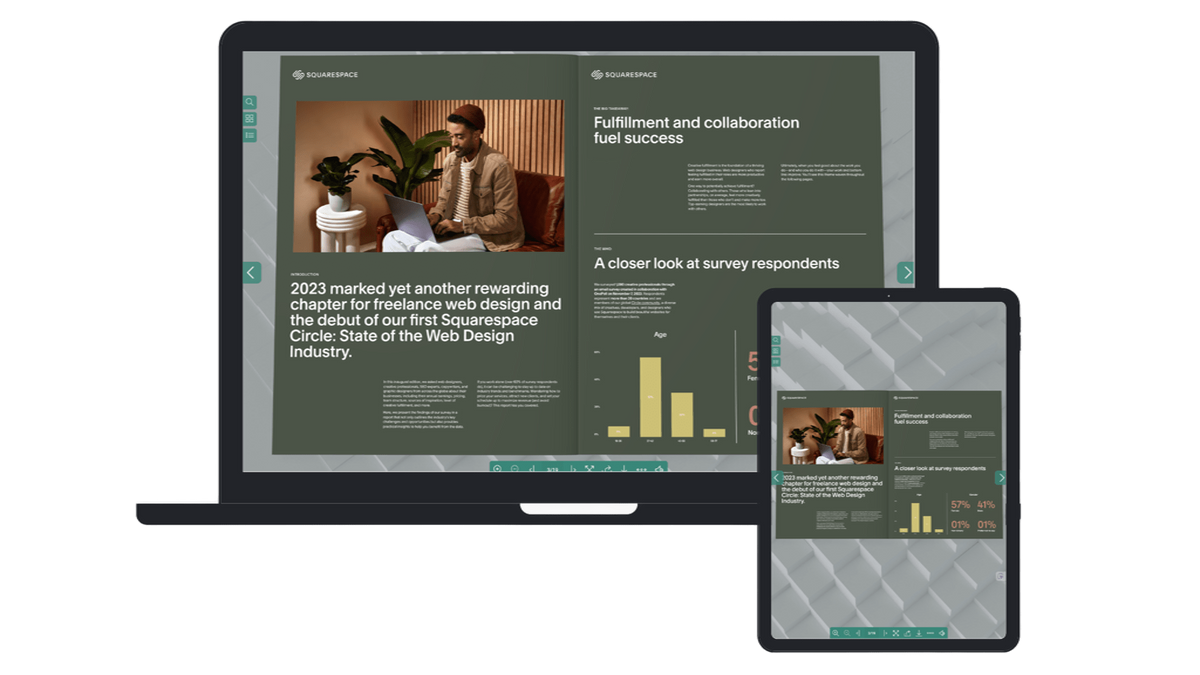 Paperless Flip PDF flipbook shown on laptop and tablet – Squarespace Media & Galleries on SquareLocator