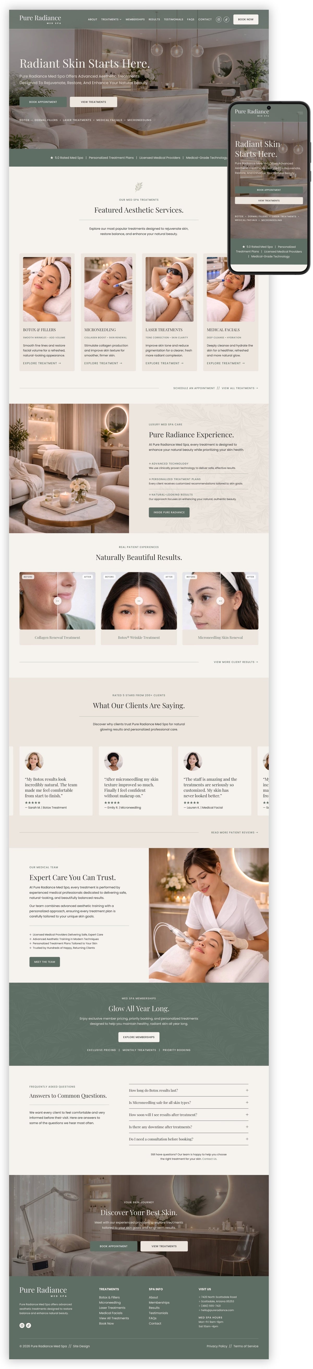 Pure Radiance Squarespace med spa template by Websites By Elise, full homepage