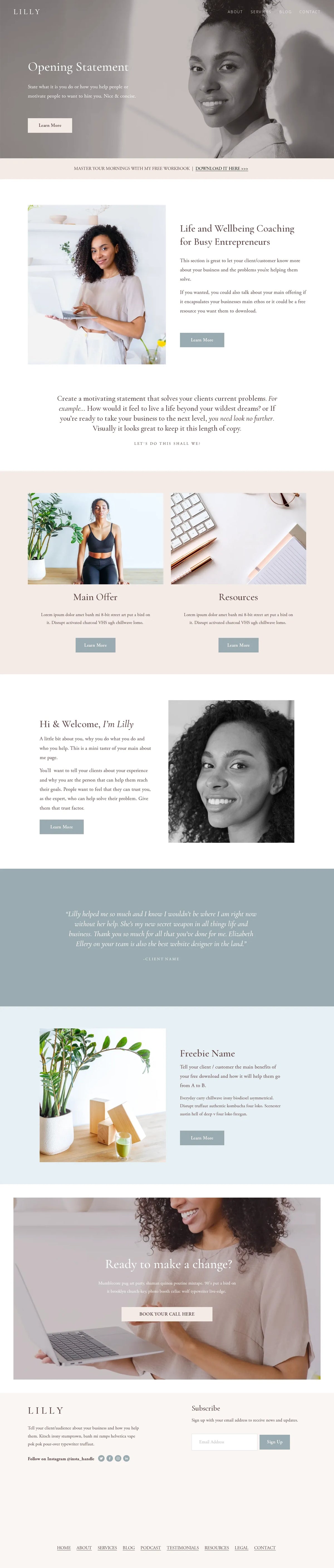 Lilly Squarespace template full homepage