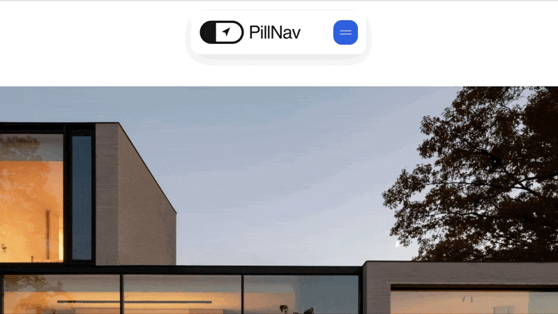 SQS Mods PillNav floating pill navigation opening on a Squarespace site