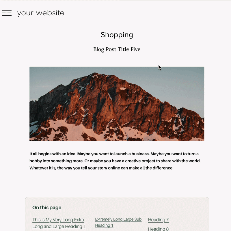 Genius Blog Contents table of contents in a Squarespace blog post