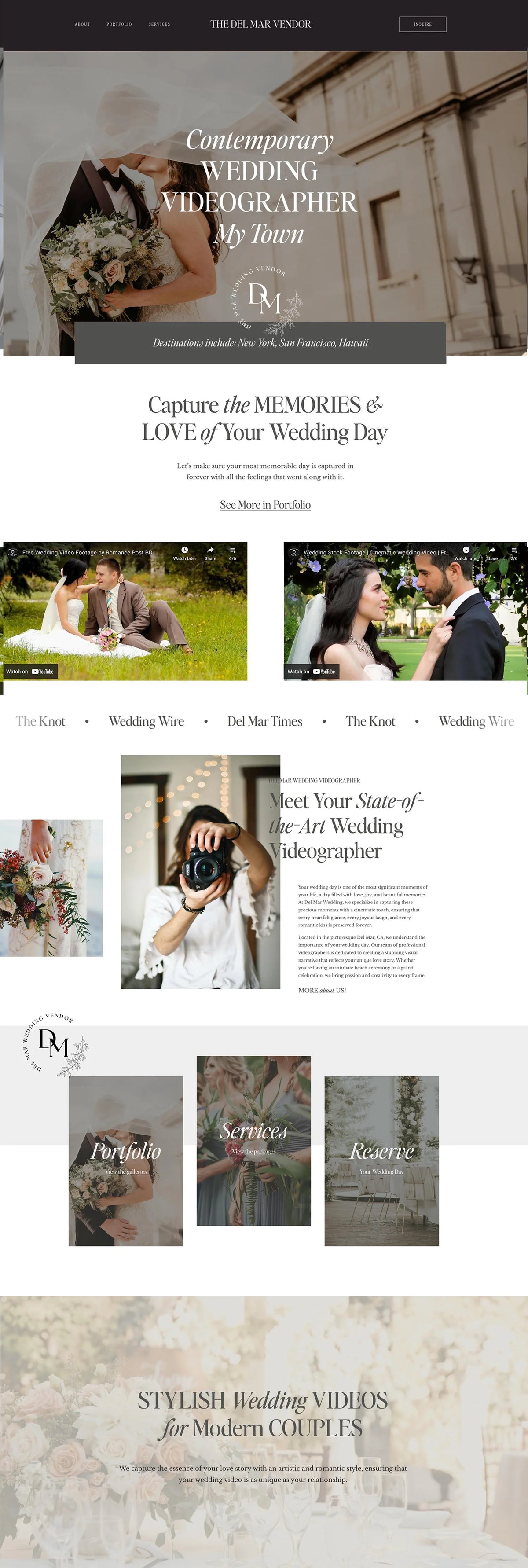 Del Mar Vendor Squarespace wedding template by Sharon Marta Creative, full homepage