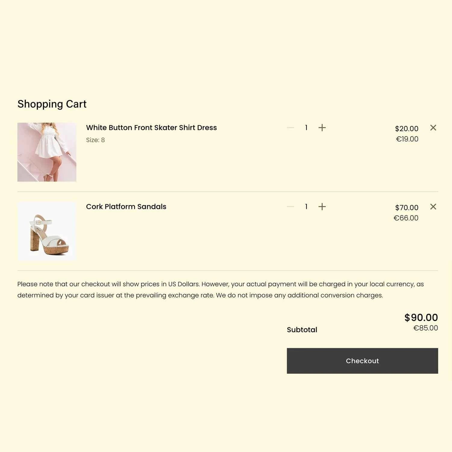 Add cart text