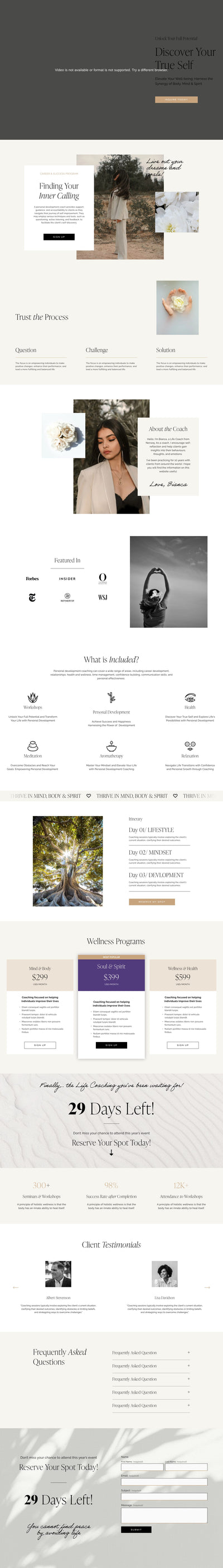 Champlain Sales Page Squarespace template by Linda Tran, full page screenshot