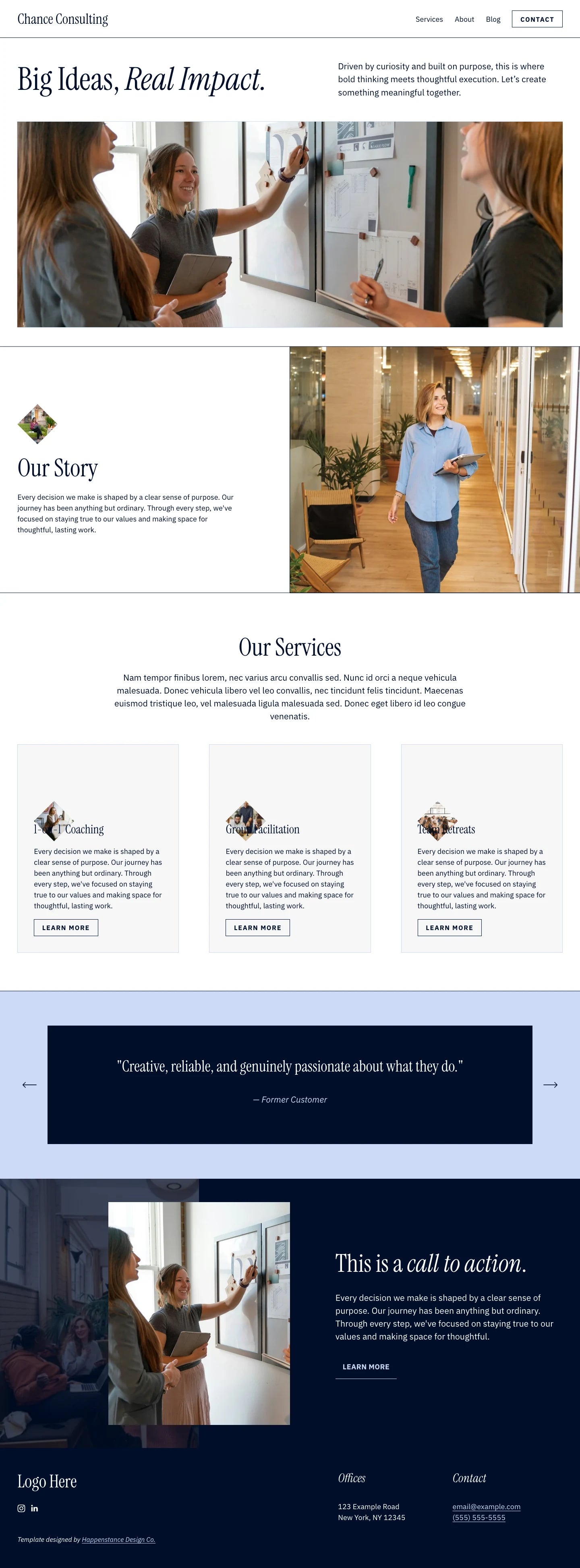 Chance Squarespace 7.1 template for consultants, full homepage screenshot