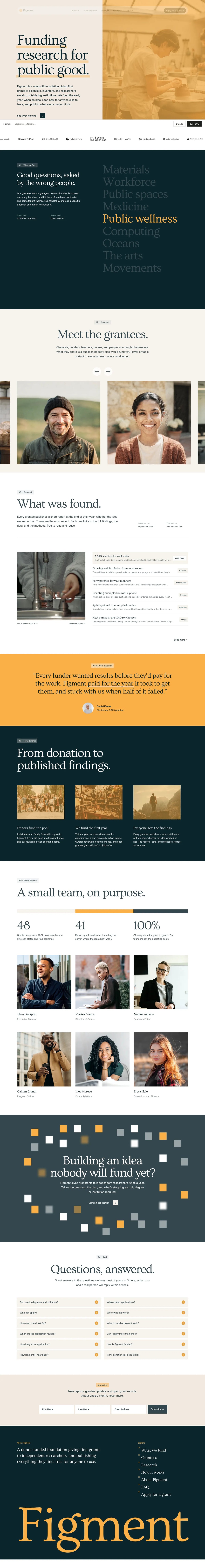 Figment one-page Squarespace template for nonprofits by Studio Mesa, full page