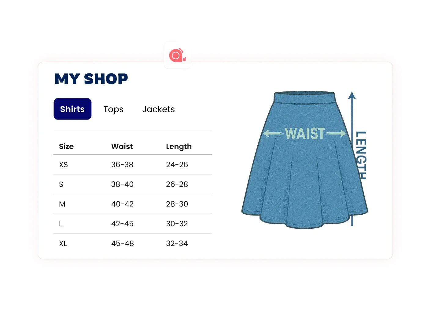 Free Size Chart Widget for Websites
