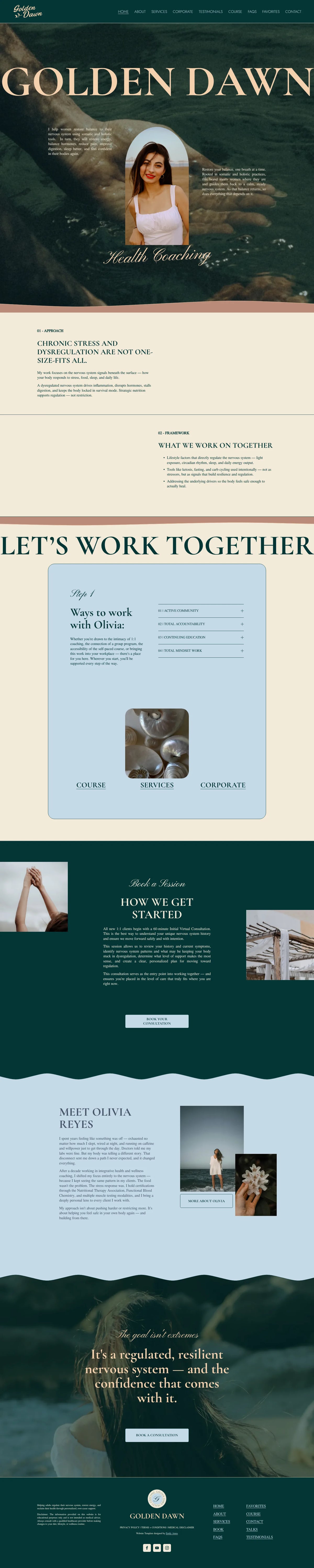 Golden Dawn Squarespace template full homepage