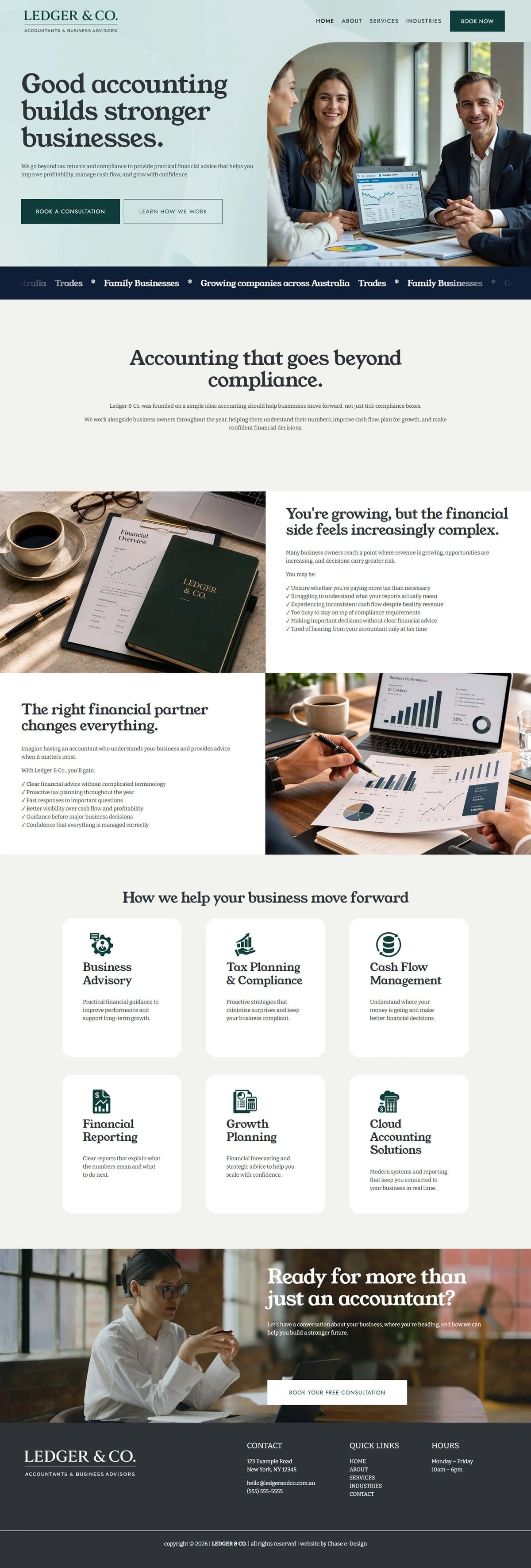 Ledger & Co. Squarespace template for accountants, full homepage screenshot
