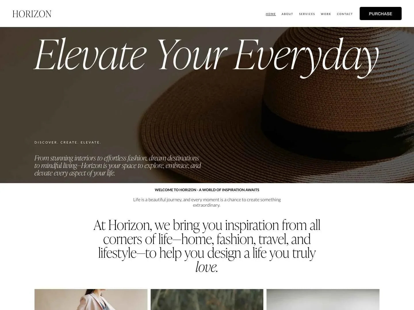 Horizon Squarespace template homepage hero preview