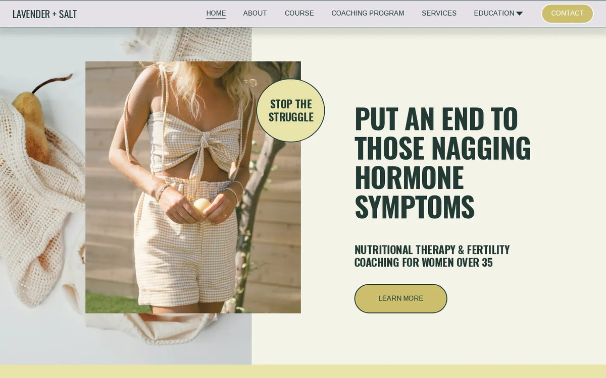 Lavender + Salt Squarespace template homepage