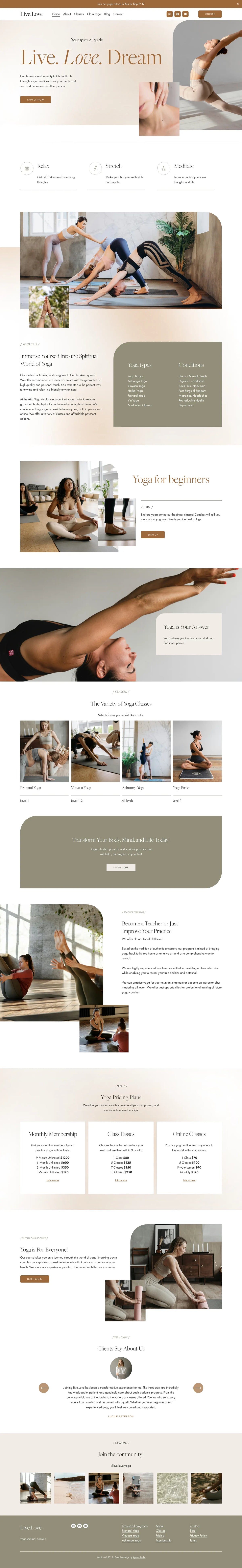 LiveLove Squarespace template full homepage