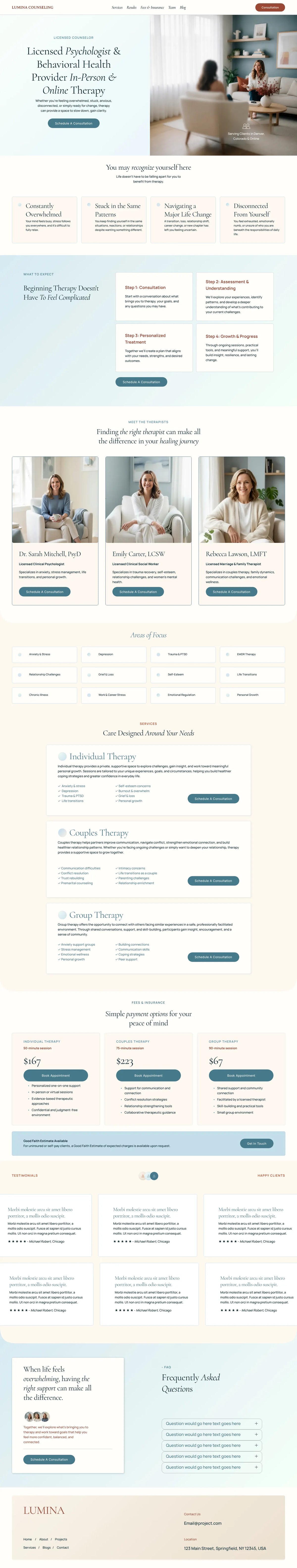 Lumina Counseling Squarespace template full homepage