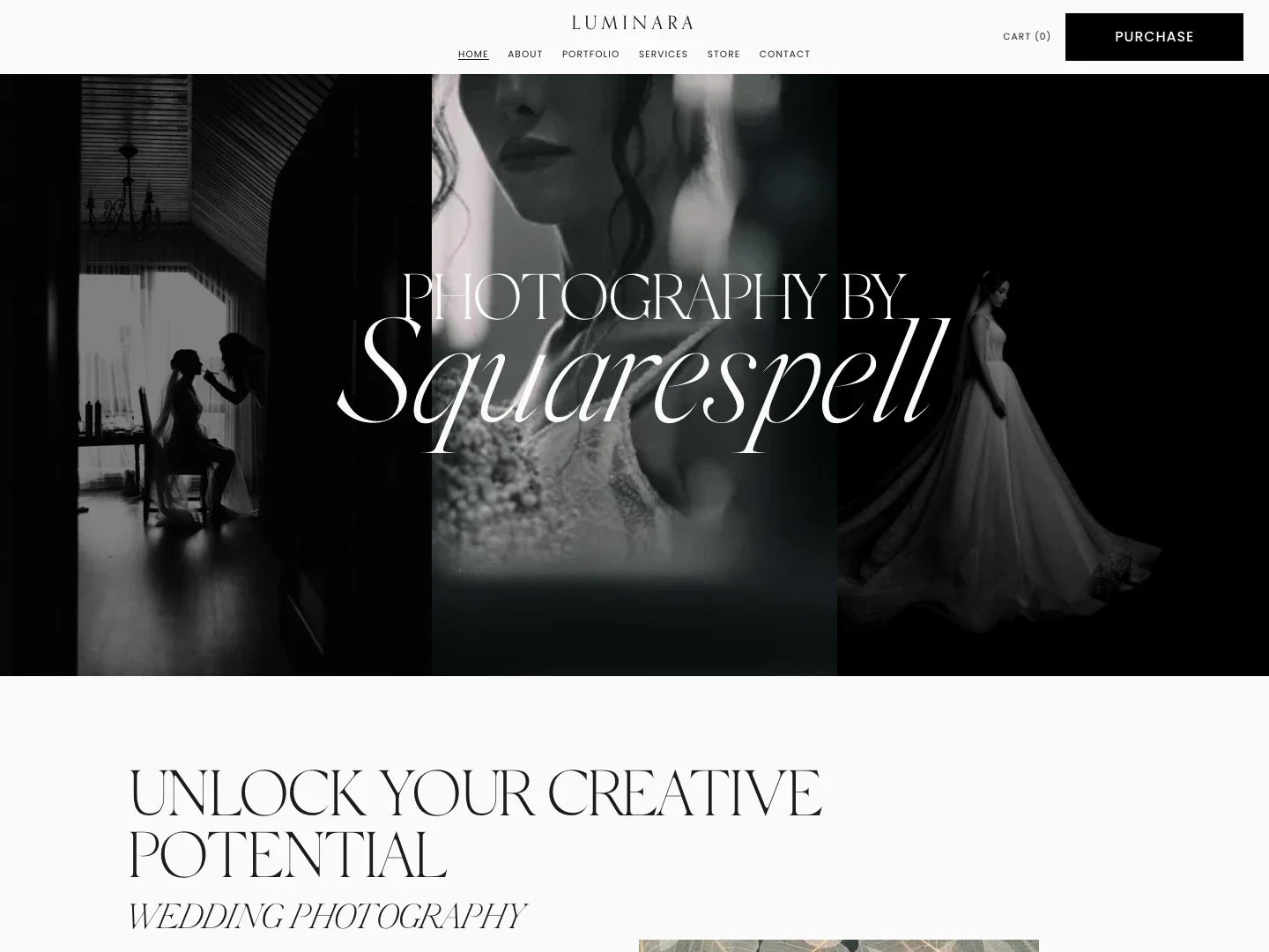 Luminara Squarespace template homepage hero preview