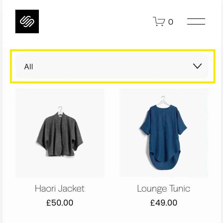 Mobile product category dropdown