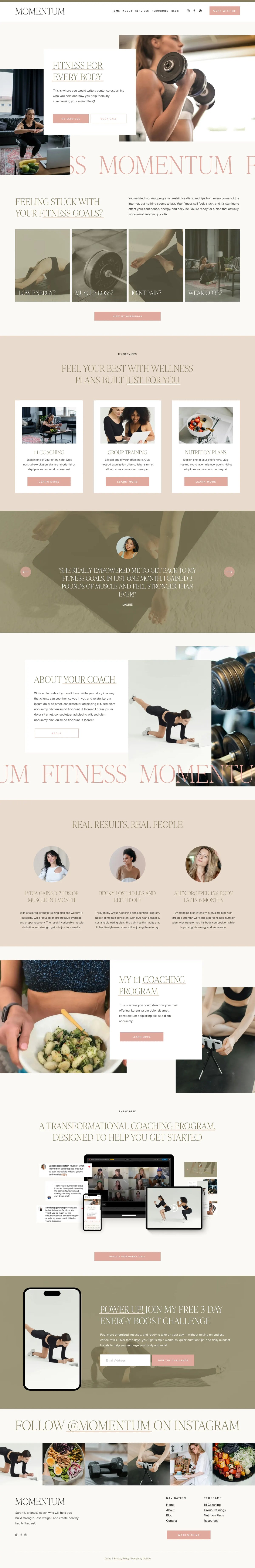 Momentum Squarespace template full homepage