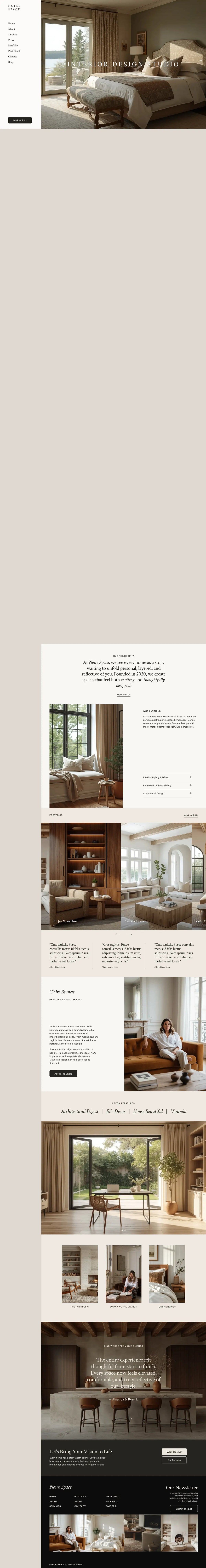 Noire Space Squarespace template full homepage