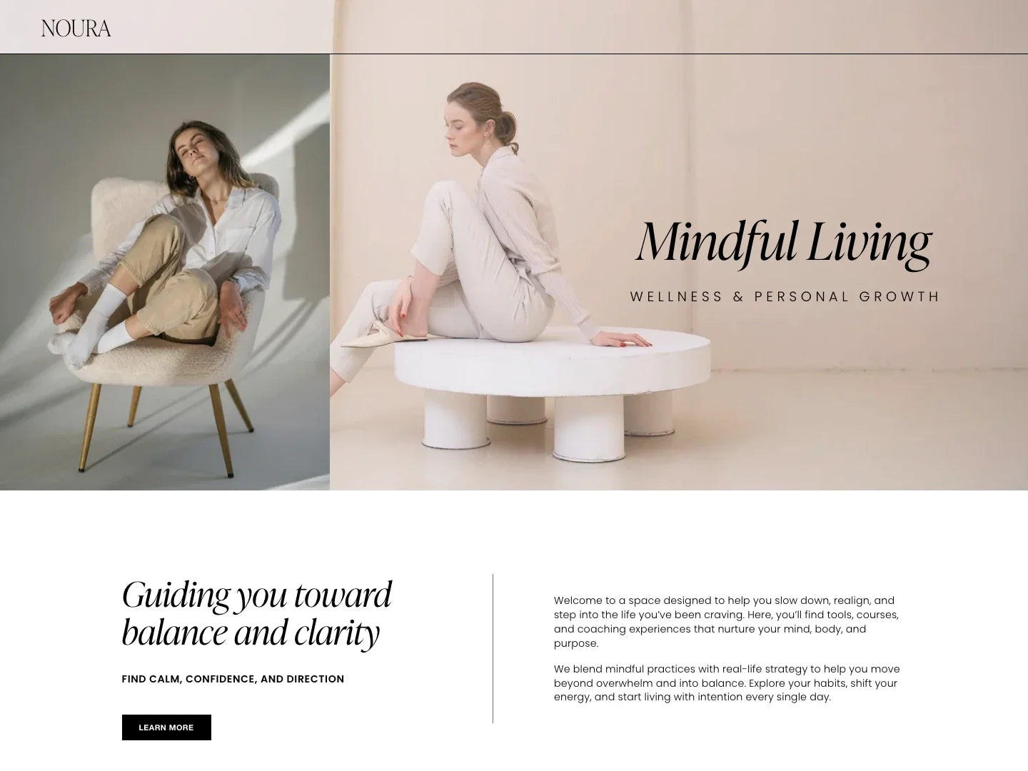 Noura Squarespace template homepage hero preview