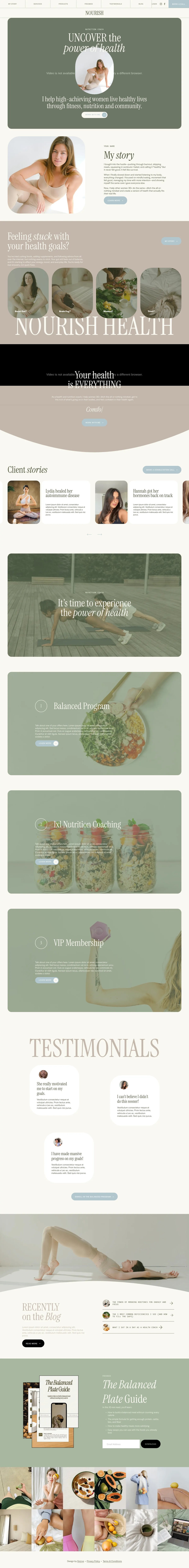 Nourish Squarespace template full homepage