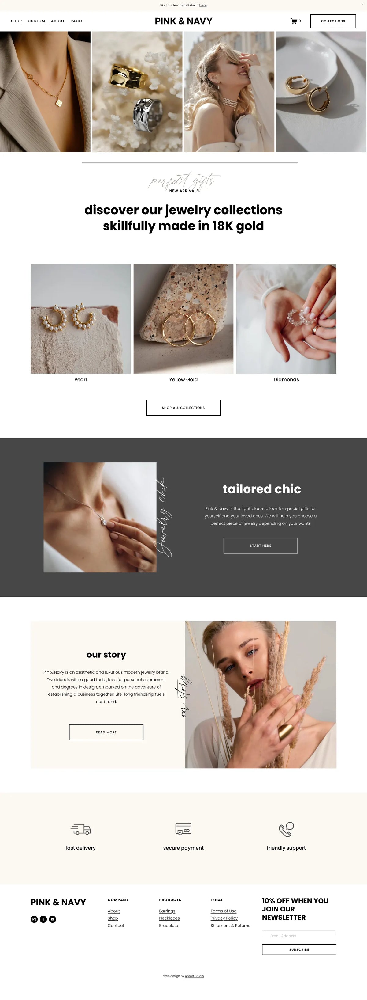 Pink&Navy Squarespace template full homepage