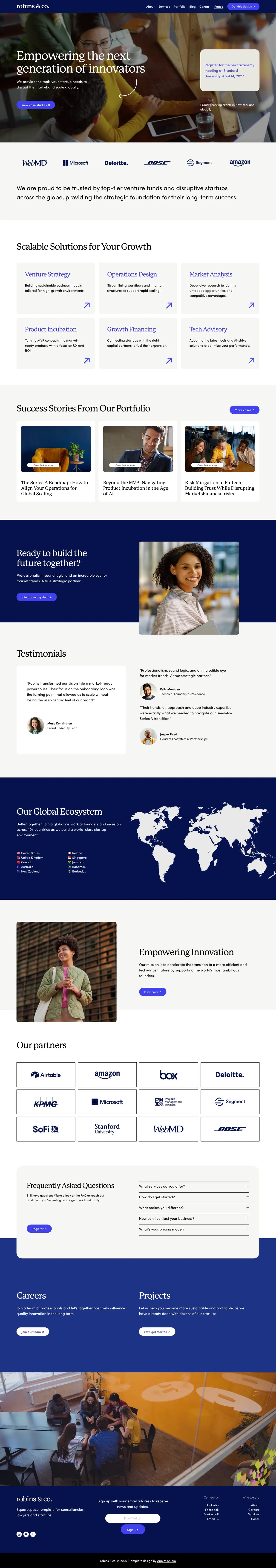 Robins Squarespace template full homepage
