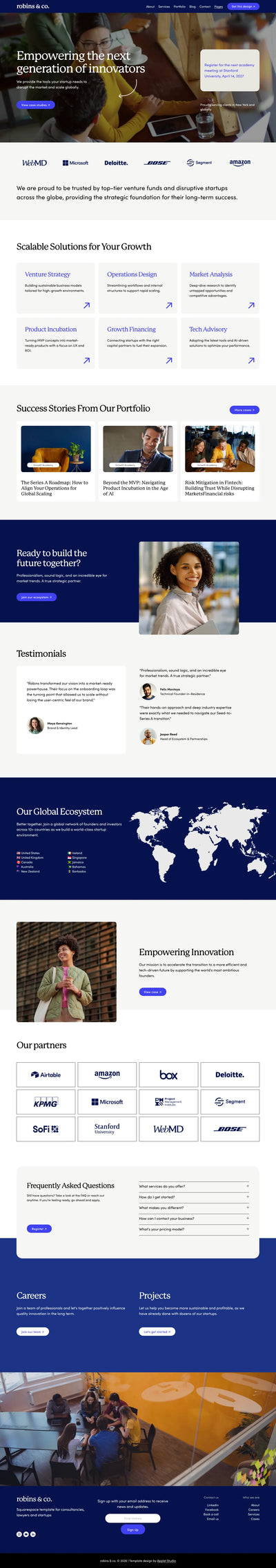 Robins Squarespace template full homepage