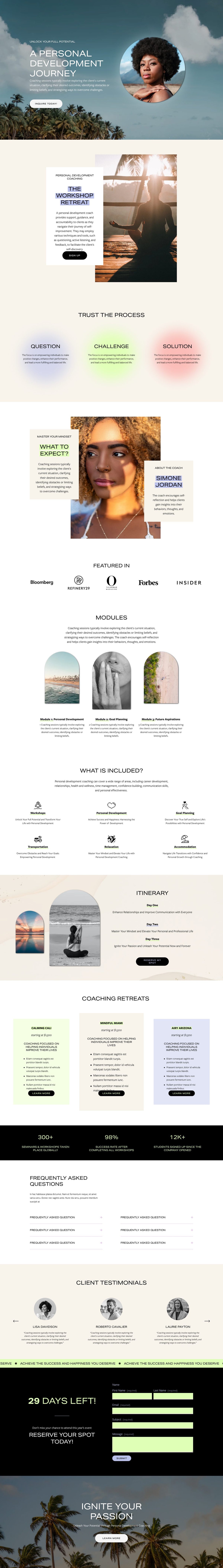 Sandbanks Sales Page Squarespace template by Linda Tran, full page screenshot