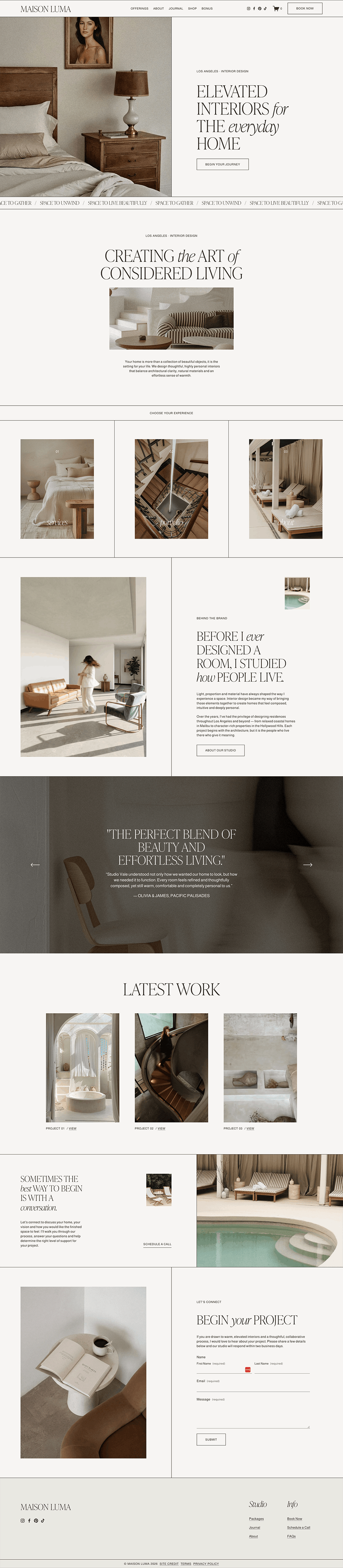 Maison Luma Squarespace template by Candor Templates, full homepage screenshot