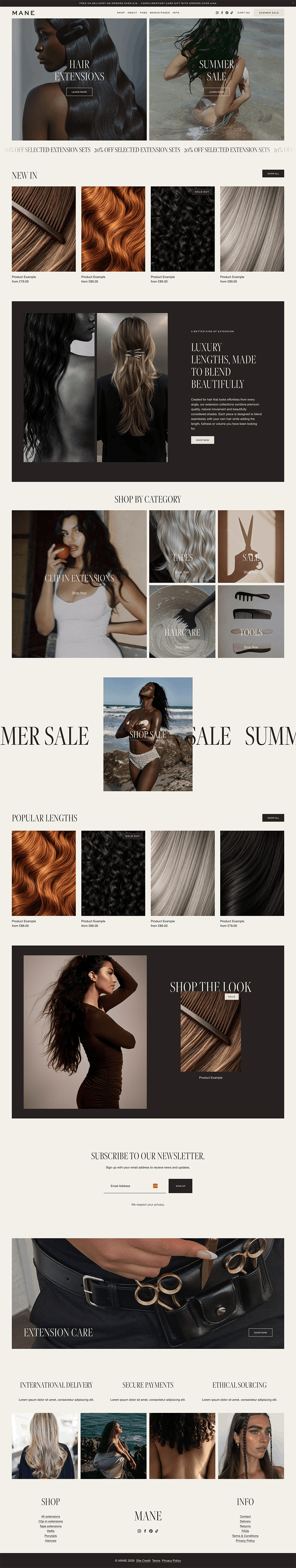 Mane Squarespace template by Candor Templates, full homepage screenshot