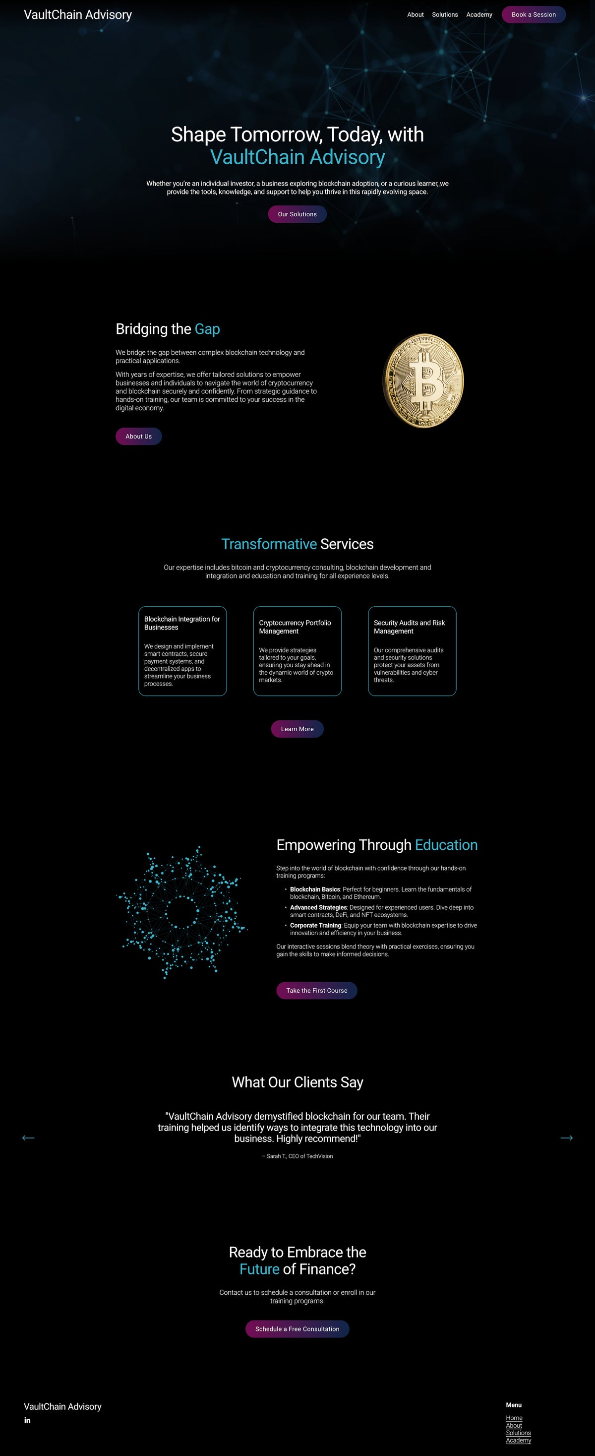 VaultChain Advisory Squarespace template by EngageTaste, full homepage screenshot