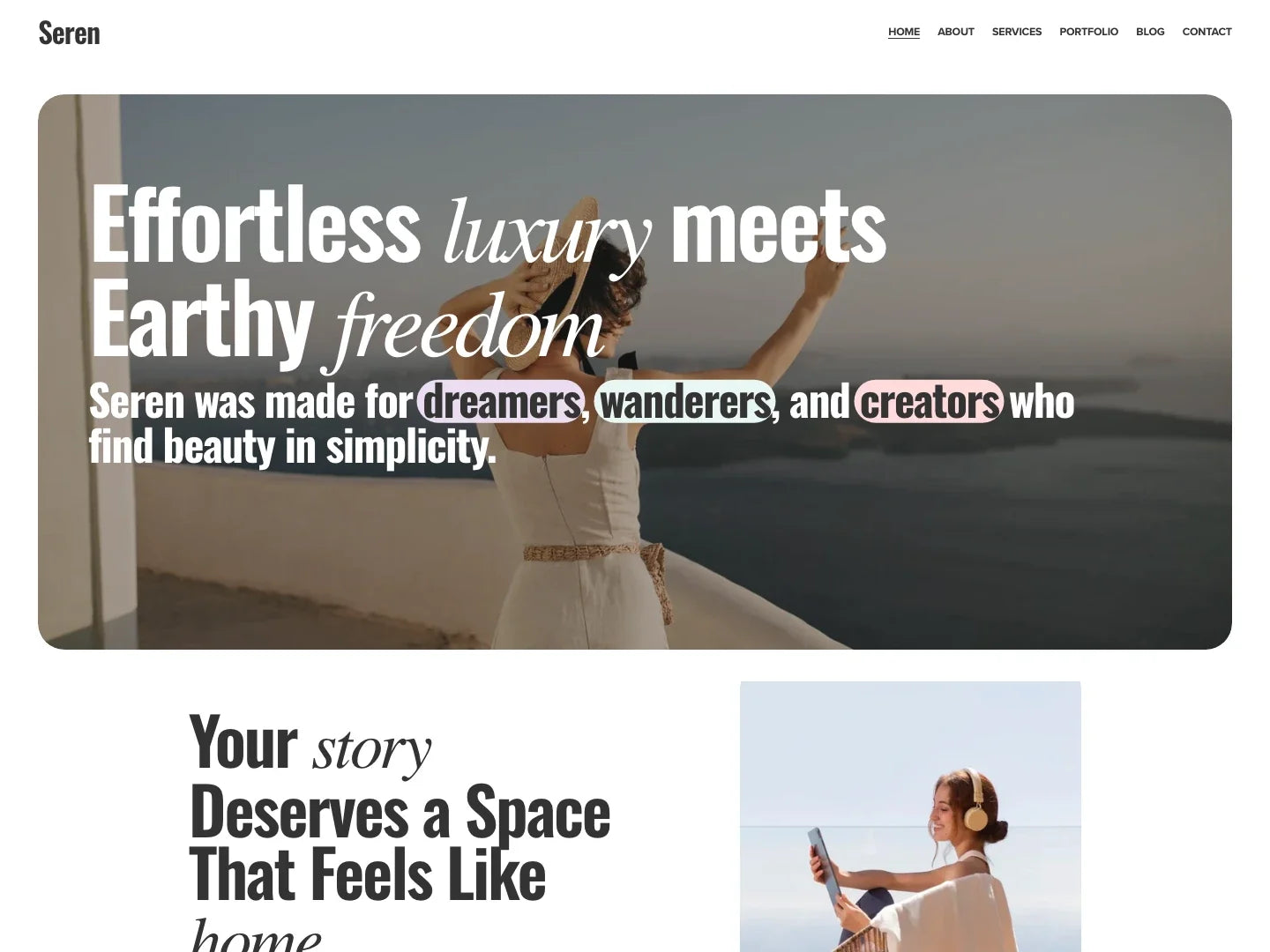 Seren Squarespace template homepage hero preview