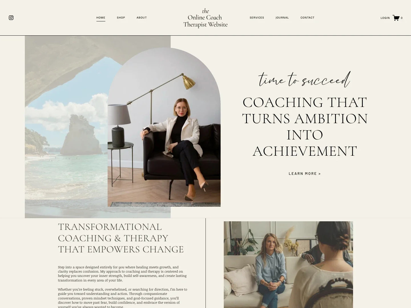 Serene Squarespace template homepage hero preview